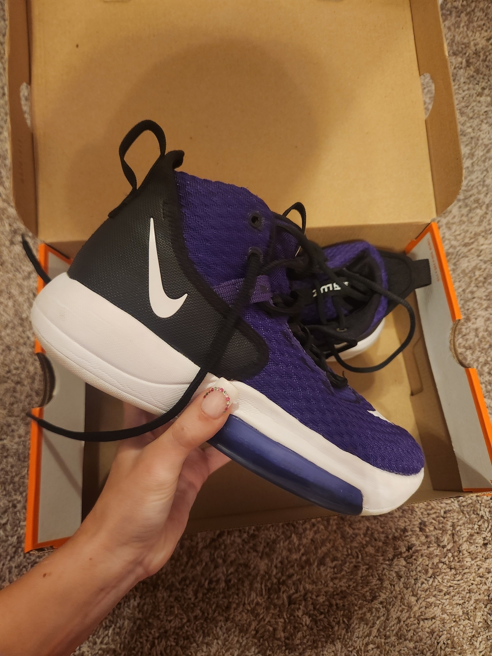 Zoom Kids' Purple and Black Athletic Sneakers with White Swoosh